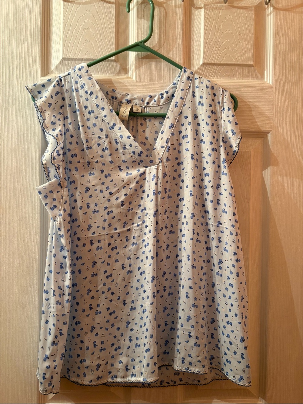 Women’s White Top with Blue Floral Print - Lightweight Summer